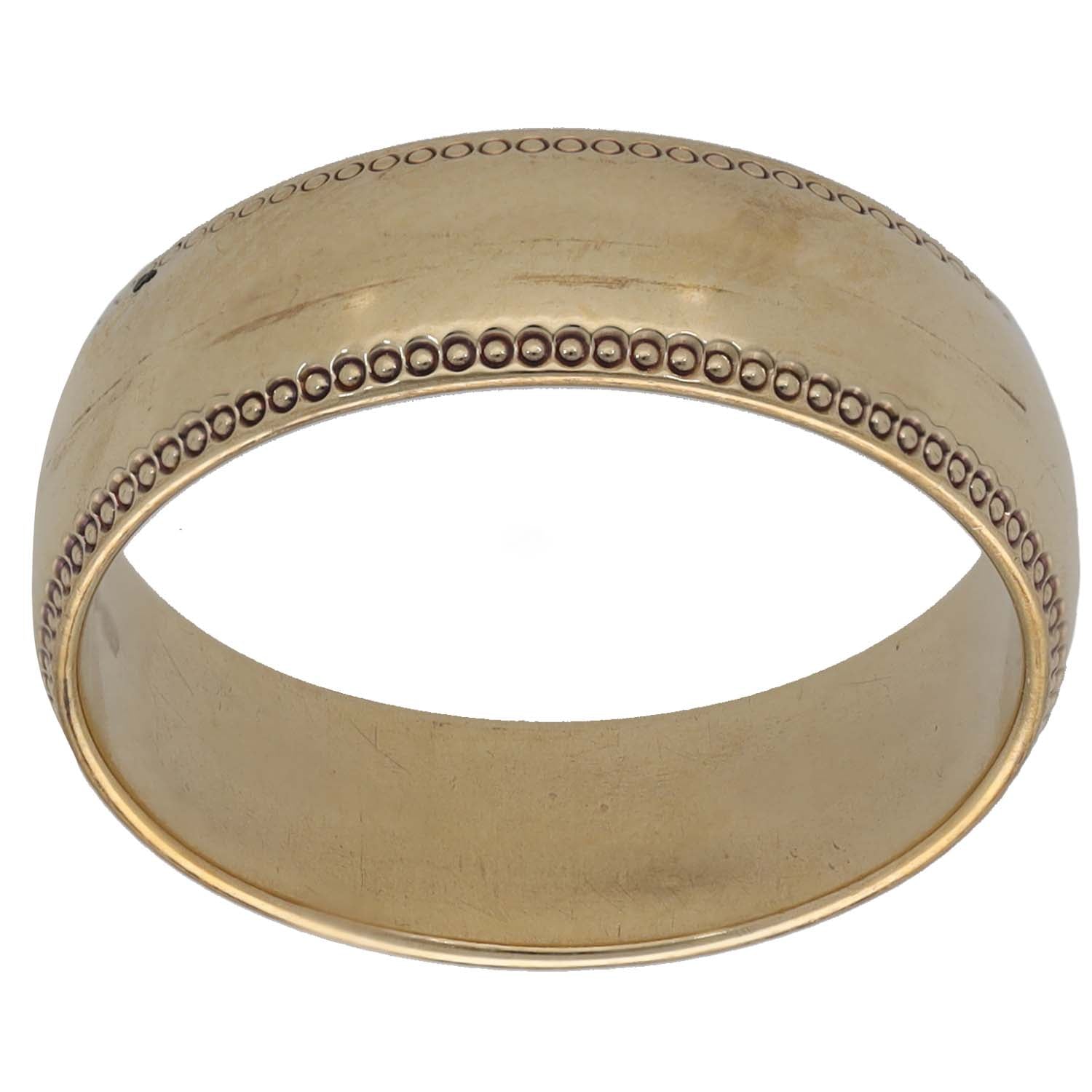9ct gold patterned wedding ring with bead edge detail, wide band