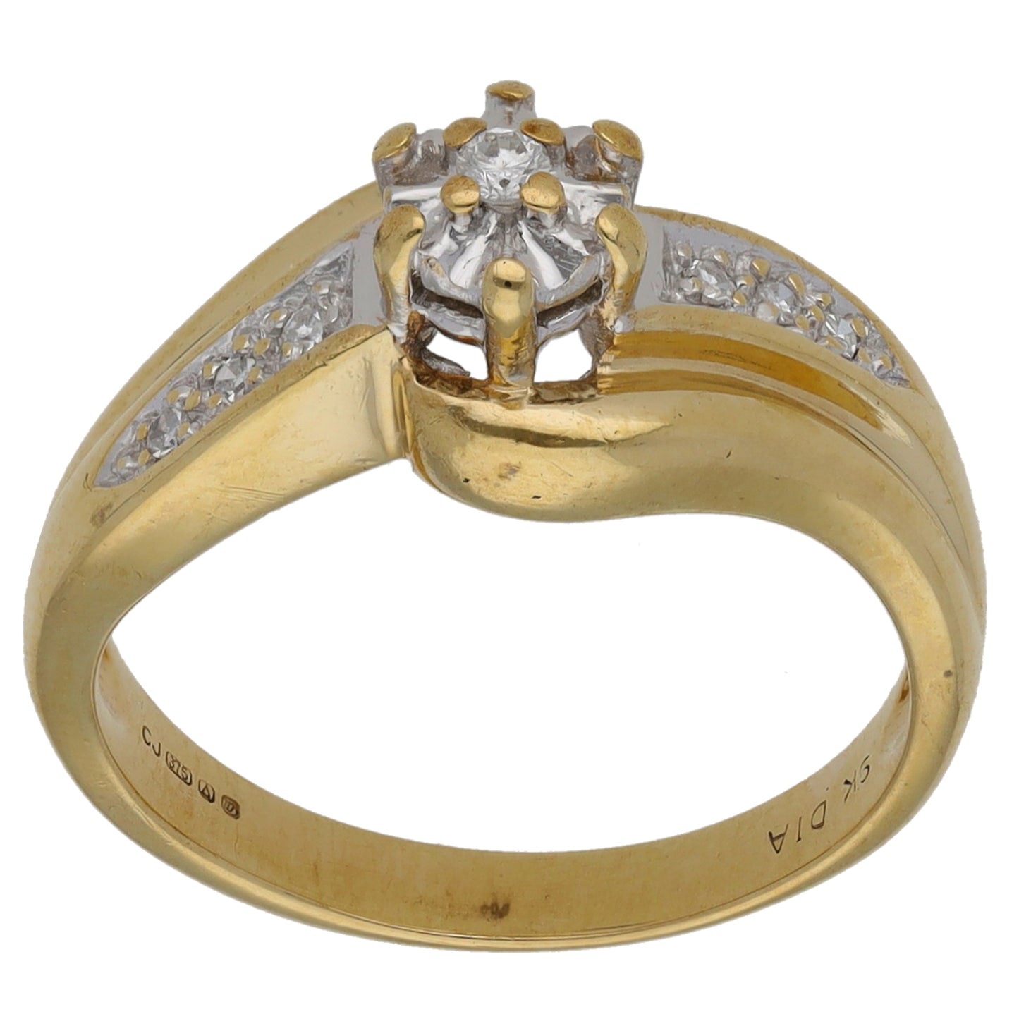 9ct Gold 0.08ct Diamond Solitaire Ring With Accent Stones Size M