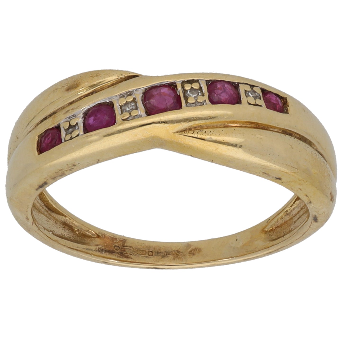 9ct Gold Ruby & 0.02ct Diamond Half Eternity Ring Size L