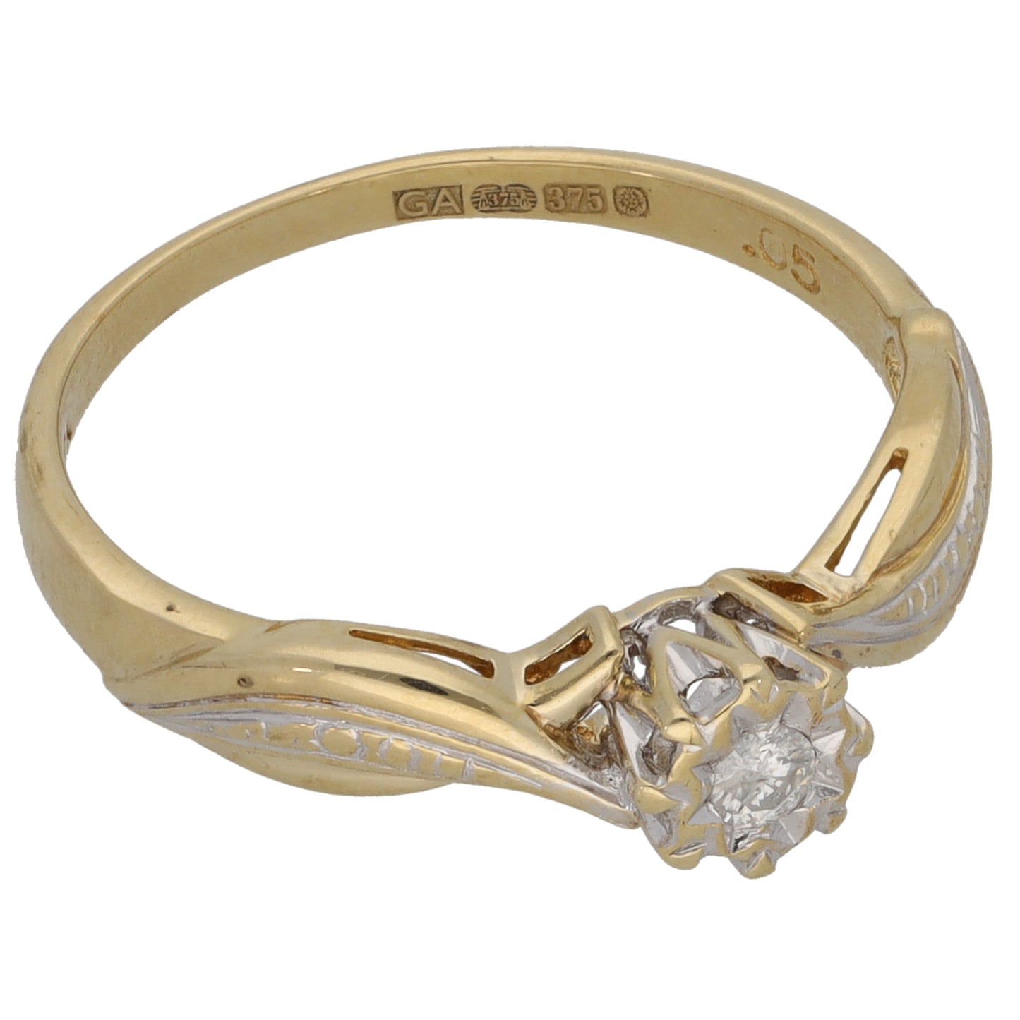 9ct Gold 0.05ct Diamond Solitaire Ring Size M