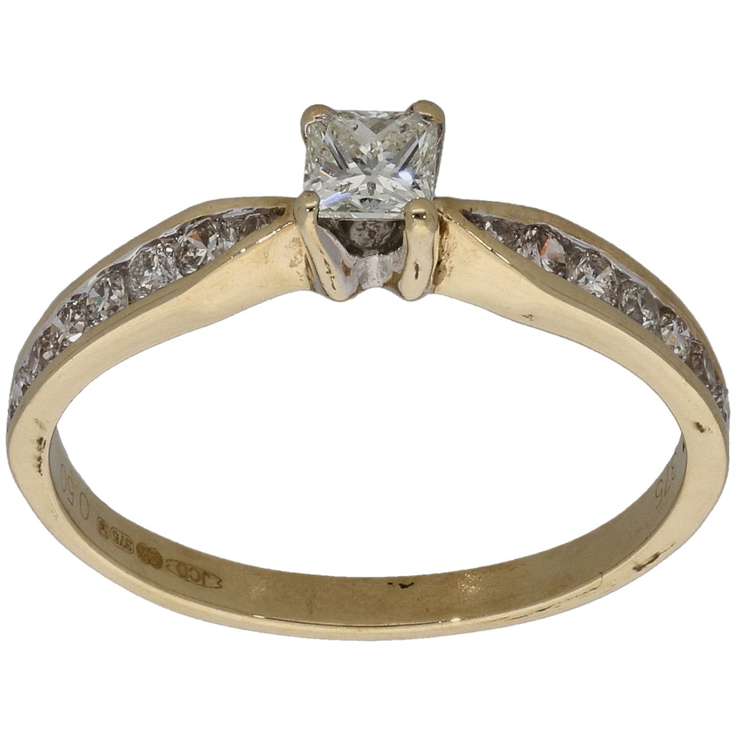 9ct Gold 0.50ct Diamond Solitaire Ring With Accent Stones Size M