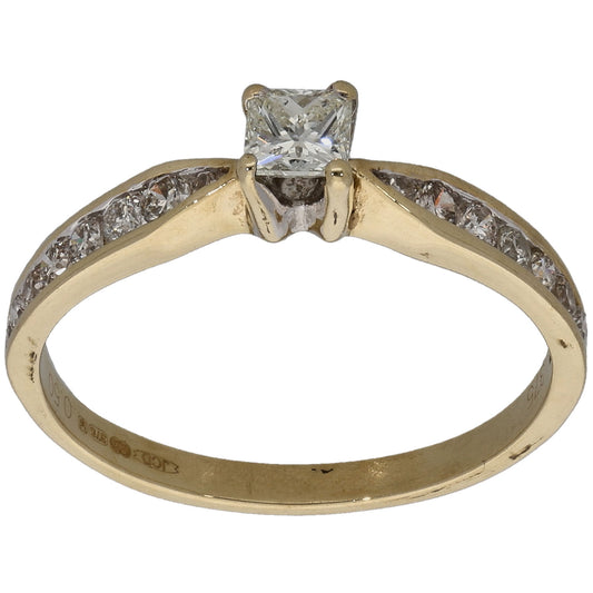 9ct Gold 0.50ct Diamond Solitaire Ring With Accent Stones Size M