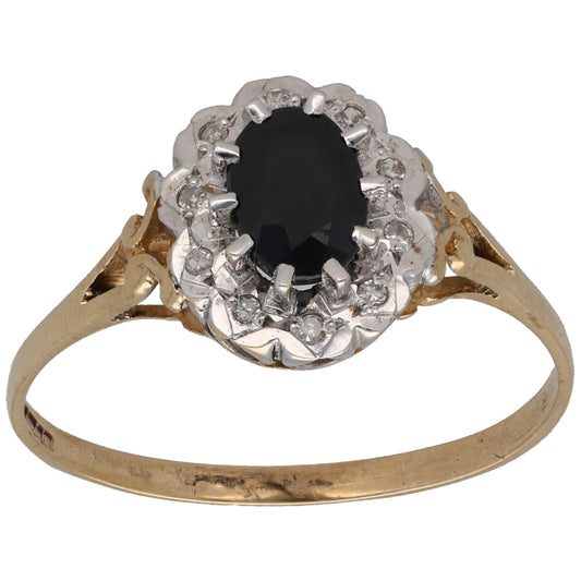 9ct Gold Sapphire & 0.05ct Diamond Dress/Cocktail Ring Size V