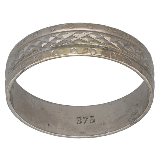9ct White Gold Patterned Wedding Ring Size P