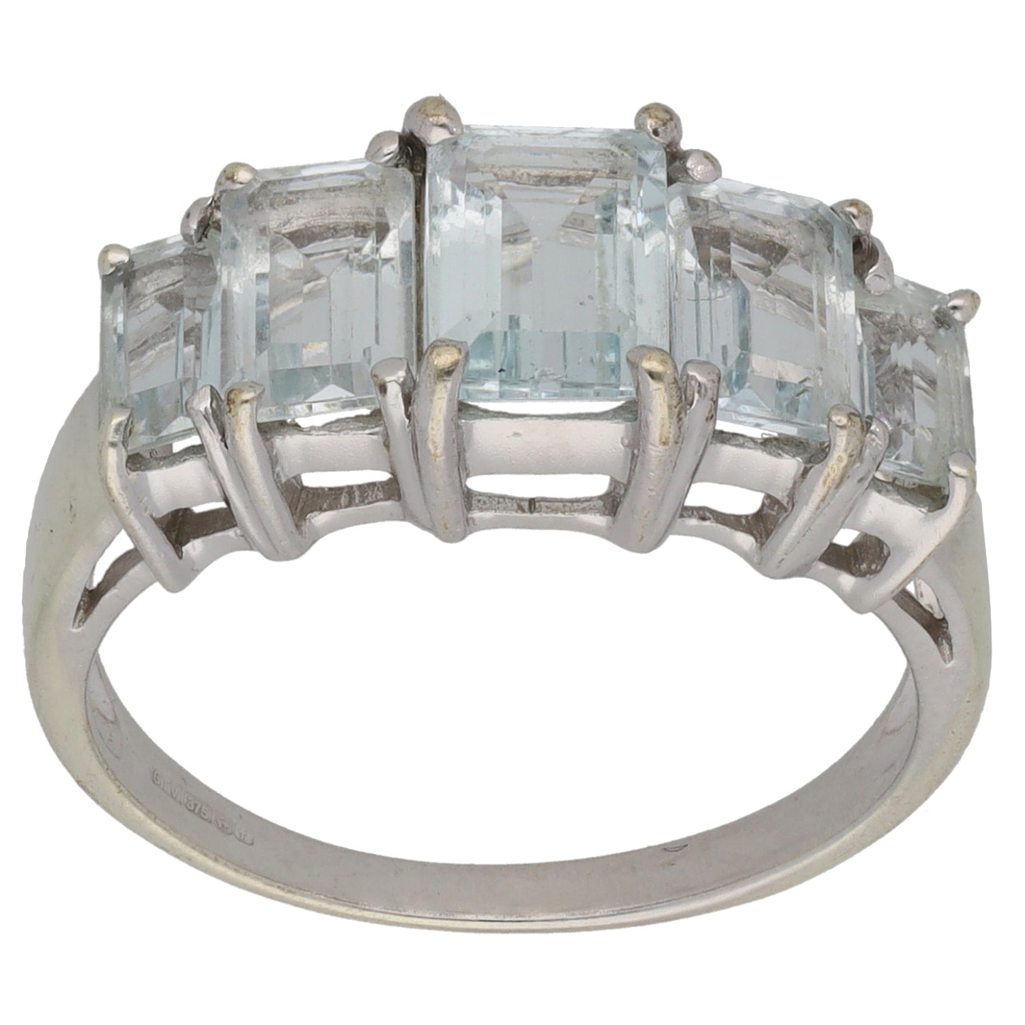 9ct White Gold Aquamarine Half Eternity Ring Size N