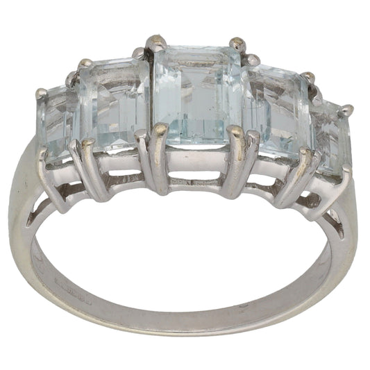 9ct White Gold Aquamarine Half Eternity Ring Size N