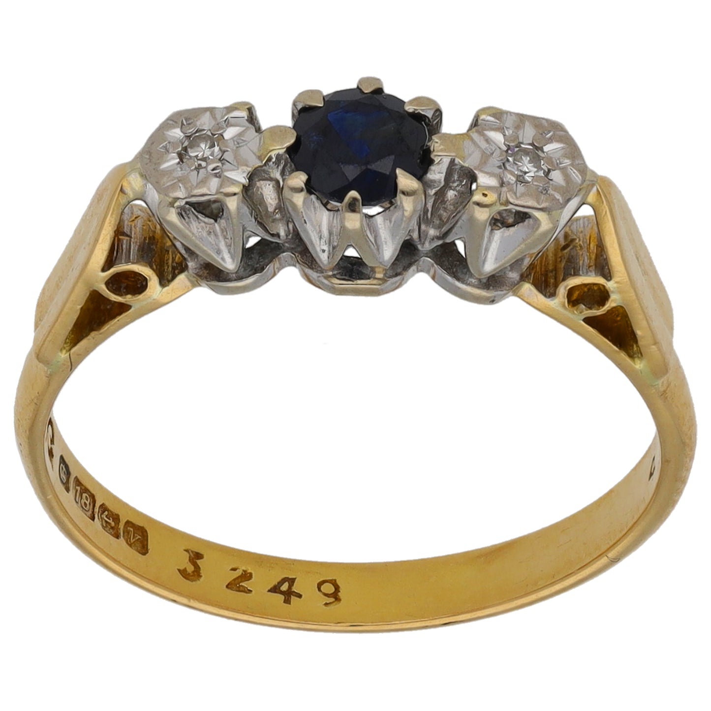 18ct Gold 0.02ct Diamond & Sapphire Trilogy Ring Size L