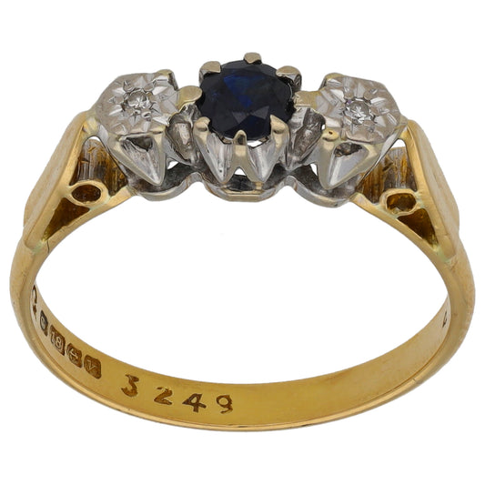 18ct Gold 0.02ct Diamond & Sapphire Trilogy Ring Size L