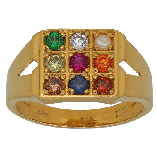 22ct Gold Imitation Patterned Signet Ring Size T