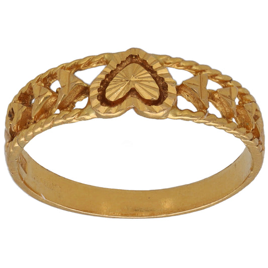 Gold alternative ring, size M, ornate raised center and twisted link band