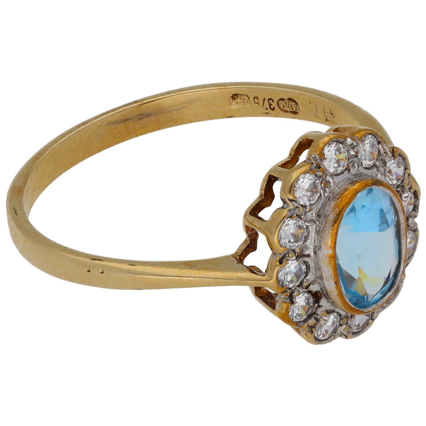 9ct Gold Topaz & Cubic Zirconia Dress/Cocktail Ring Size Q