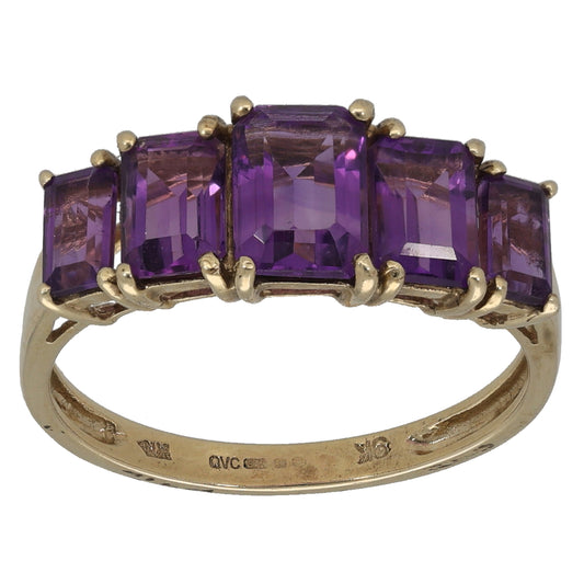 9ct Gold Amethyst Half Eternity Ring Size Q