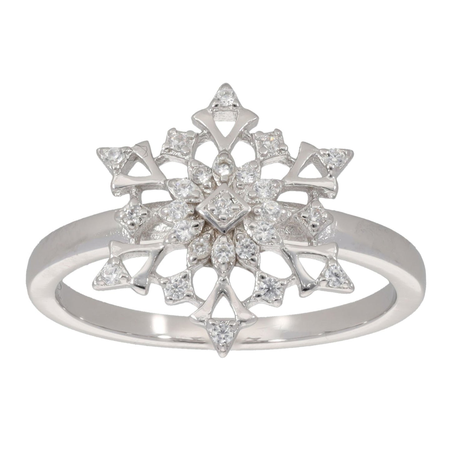 New Sterling Silver Cubic Zirconia Snowflake Ring