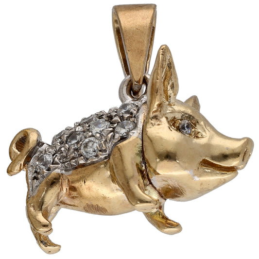 9ct Gold Cubic Zirconia Pig Pendant