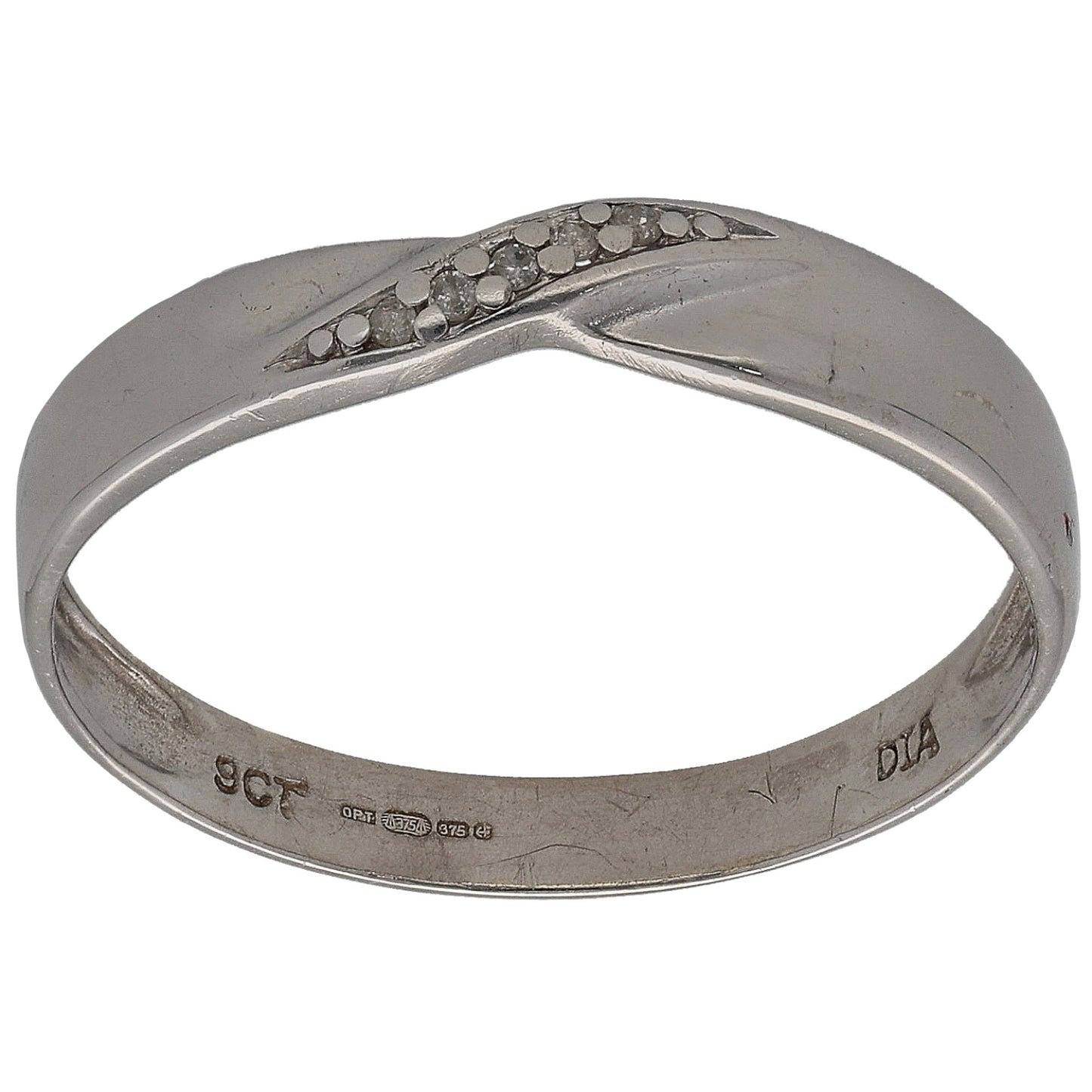 9ct White Gold 0.025ct Diamond Alternative Ring Size P