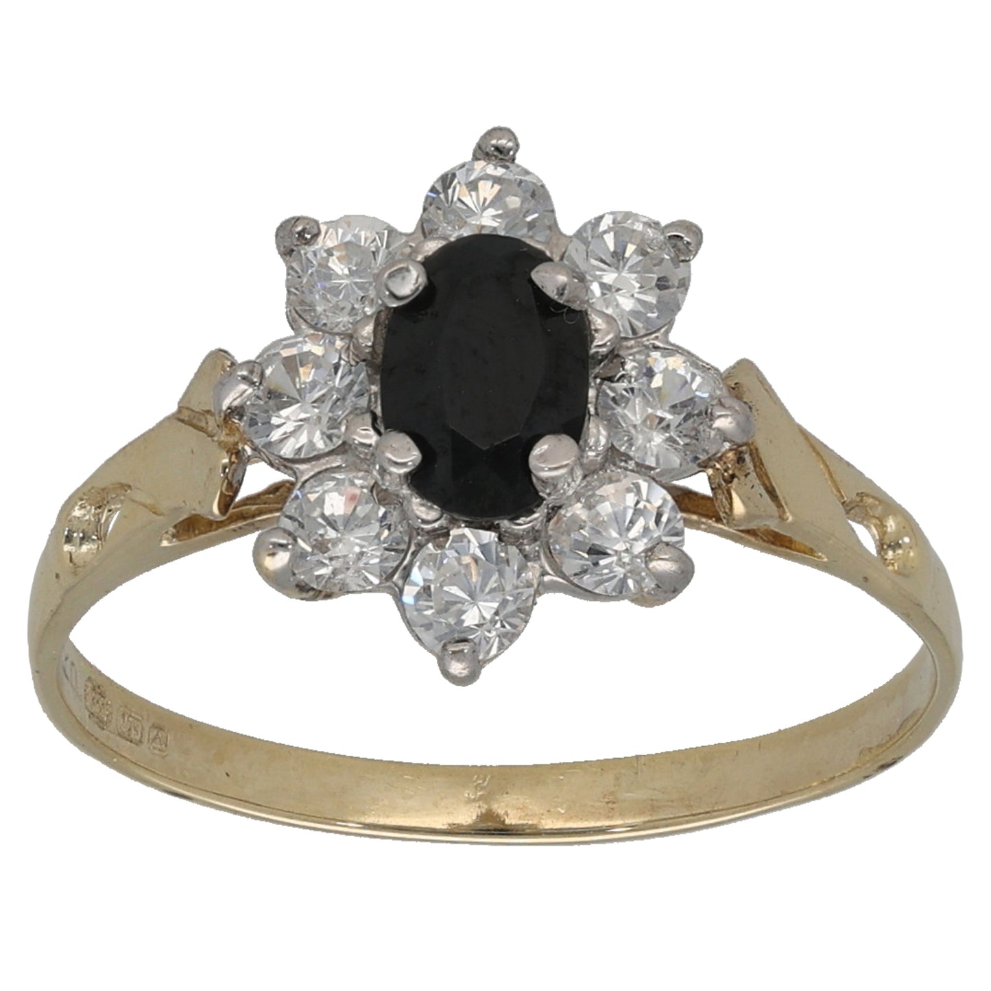 9ct Gold Sapphire & Cubic Zirconia Dress/Cocktail Ring Size N