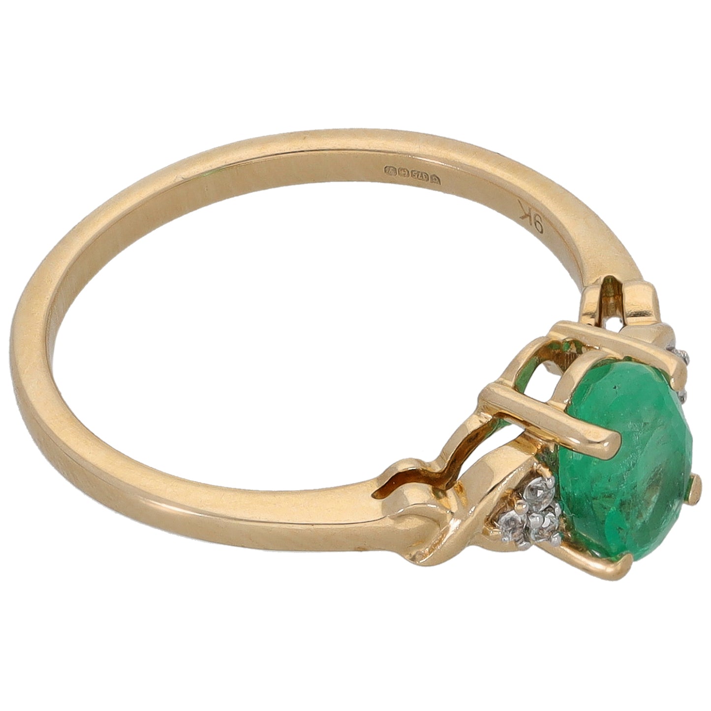 9ct Gold Emerald & Imitation Gems Dress/Cocktail Ring Size L