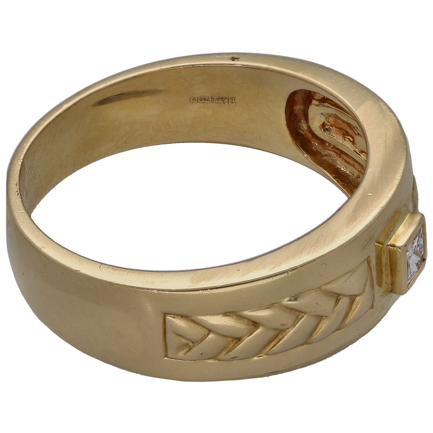 18ct Gold 0.20ct Diamond Patterned Single Stone Signet Ring Size Y