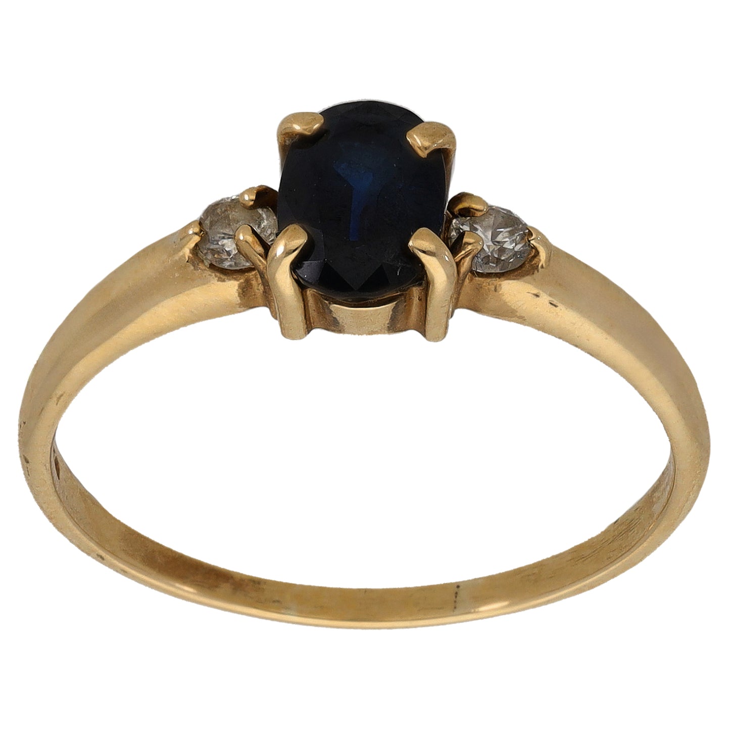 9ct Gold Sapphire & 0.10ct Diamond Three Stone Ring Size T