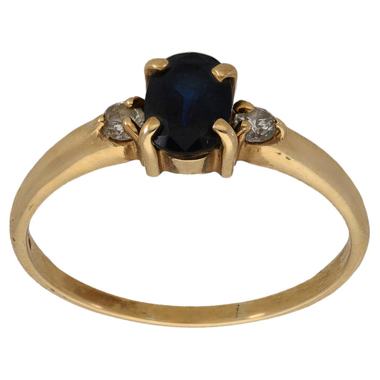 9ct Gold Sapphire & 0.10ct Diamond Three Stone Ring Size T