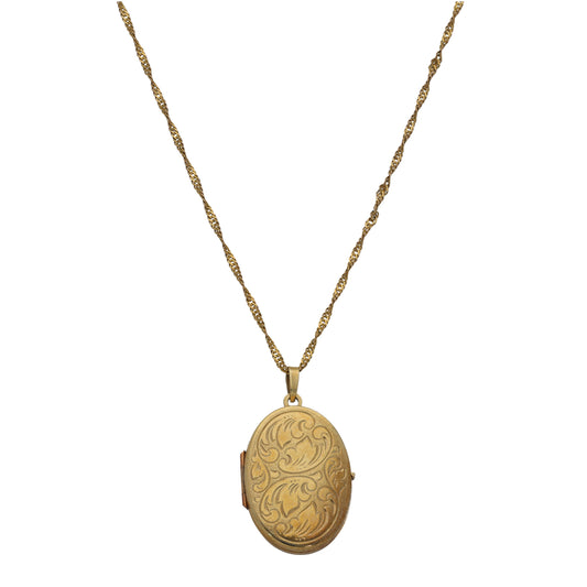9ct Gold Patterned Locket Pendant With Chain