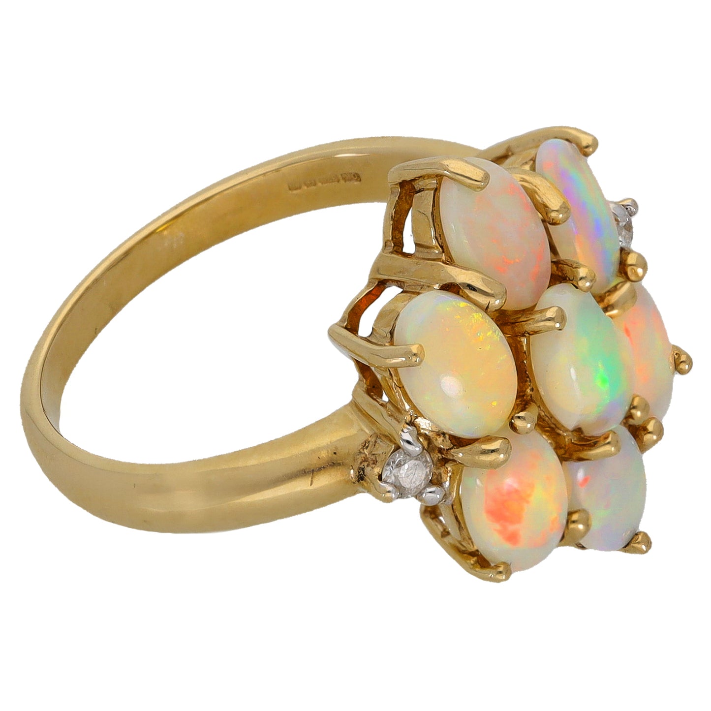 9ct Gold Opal & 0.06ct Diamond Dress/Cocktail Ring Size N