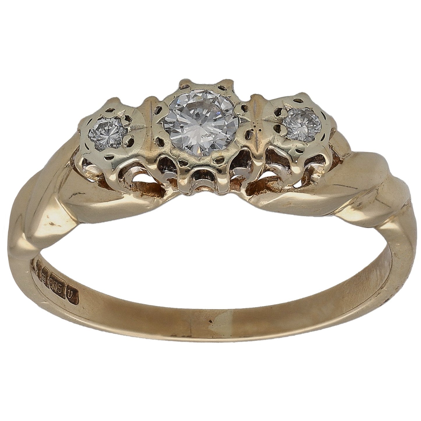 9ct Gold 0.21ct Diamond Trilogy Ring Size Q