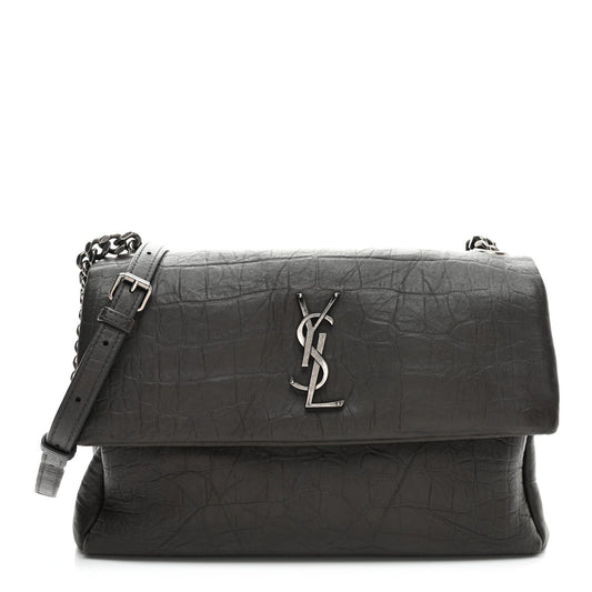 Yves Saint Laurent West Hollywood Calfskin Crocodile Embossed Leather Bag - Grey