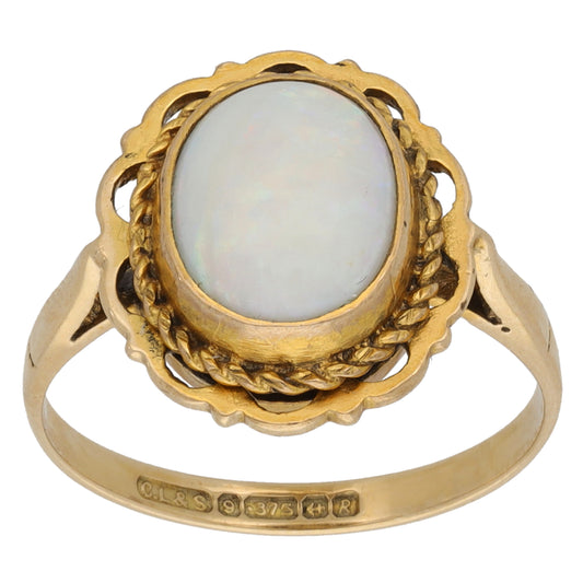 9ct Gold Opal Single Stone Ring Size K