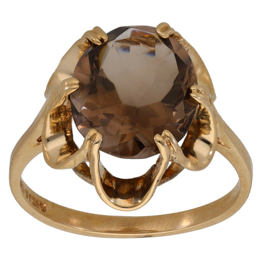 9ct Gold Smoky Quartz Single Stone Ring Size N