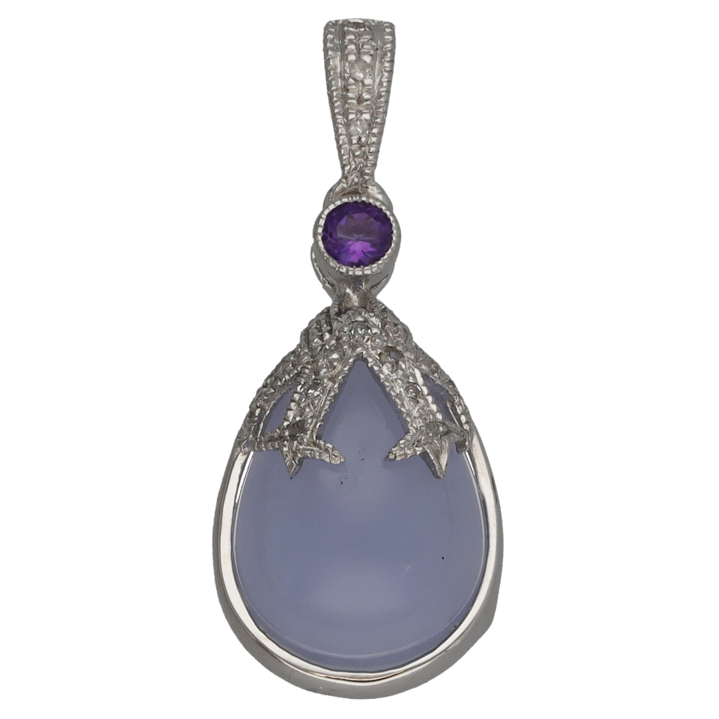 9ct White Gold 0.18ct Diamond & Chalcedony & Amethyst Dress/Cocktail Pendant