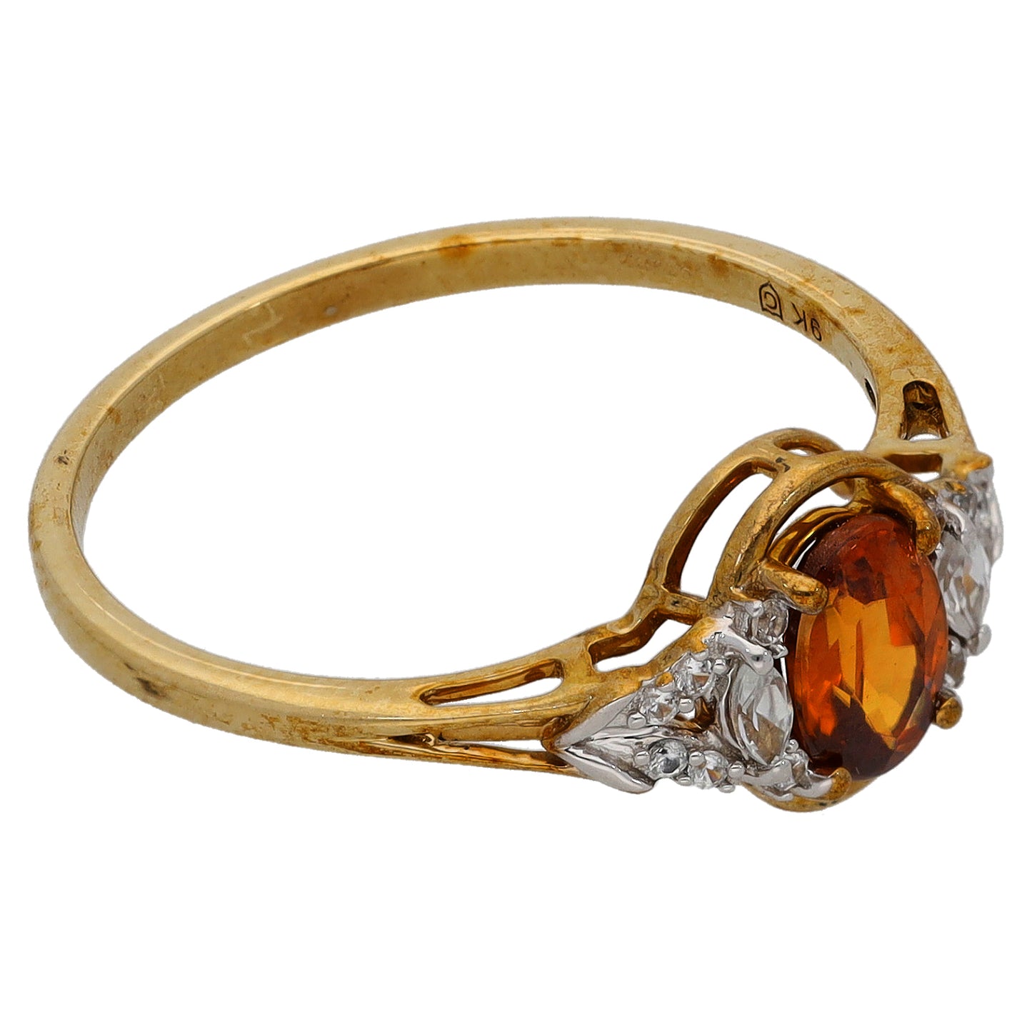 9ct Gold Zircon & Imitation Dress/Cocktail Ring Size P