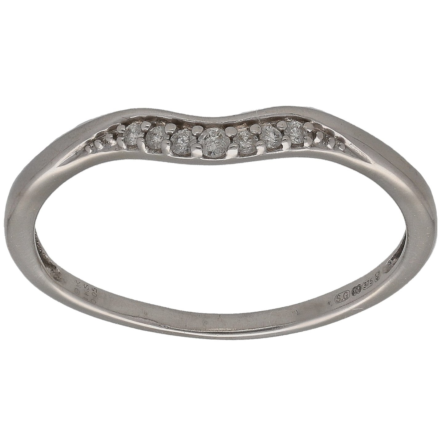 White gold wishbone ring with round diamonds set along the top band