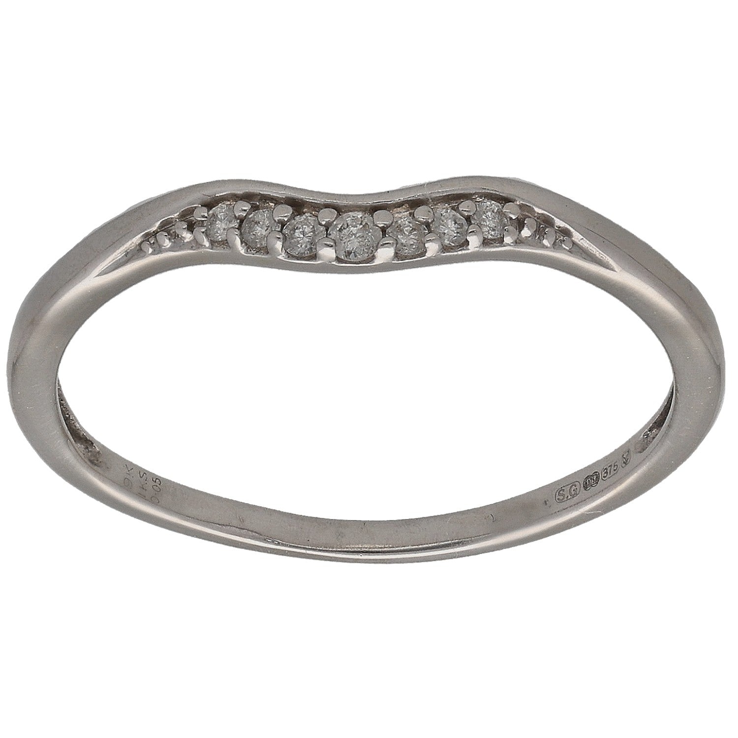 White gold wishbone ring with round diamonds set along the top band