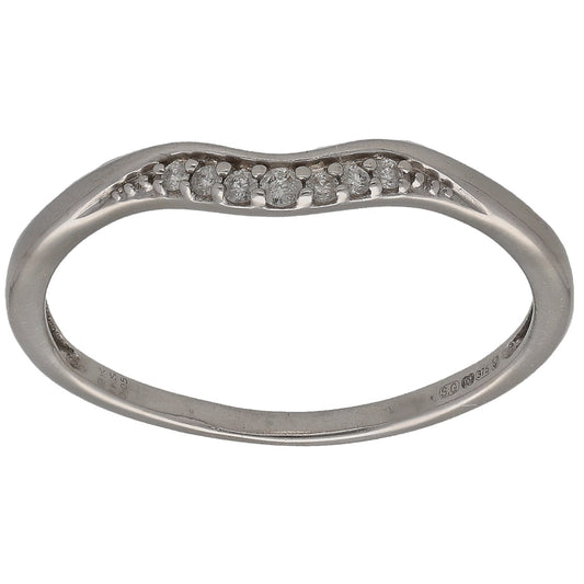 White gold wishbone ring with round diamonds set along the top band