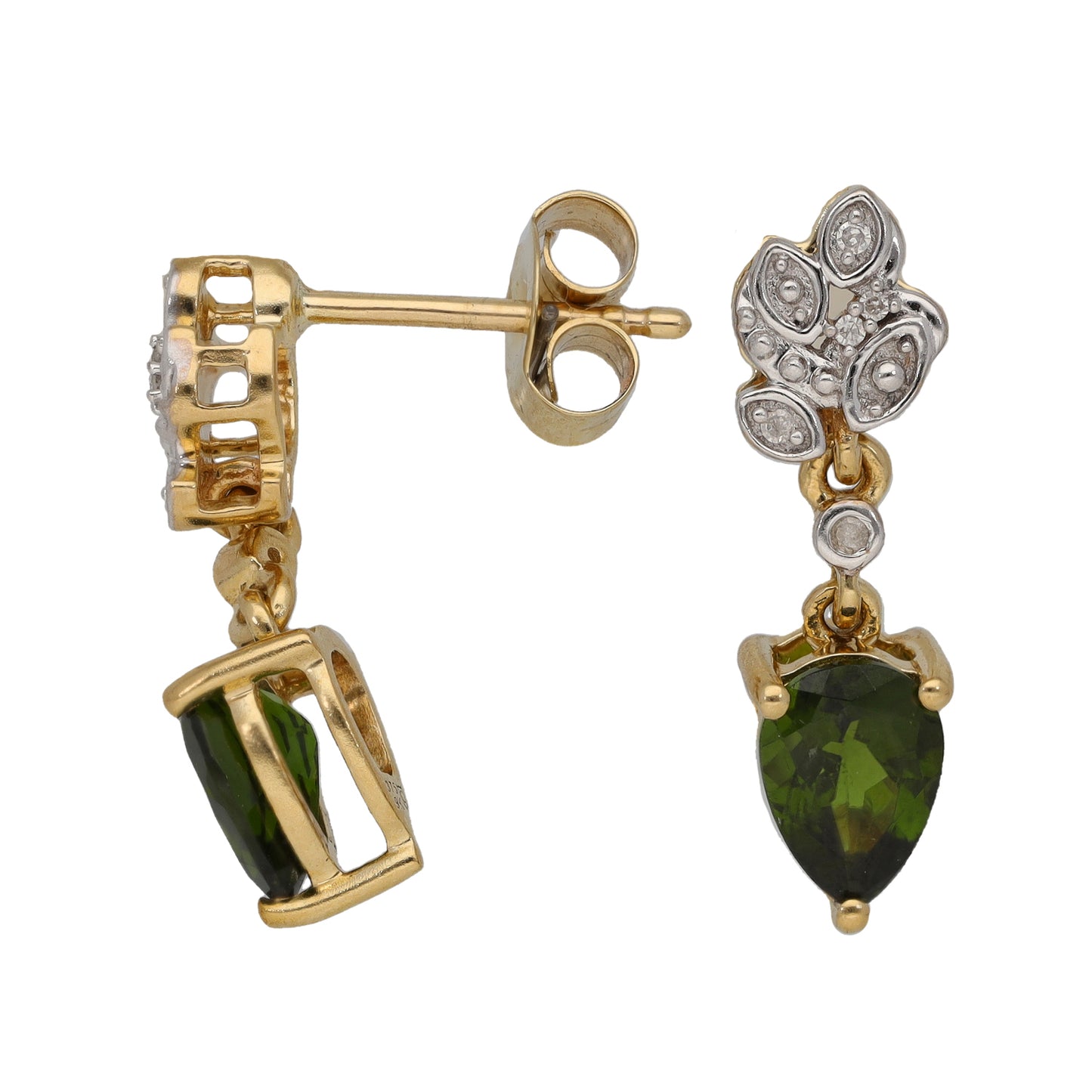 9ct Gold Diopside & 0.05ct Diamond Drop Earrings