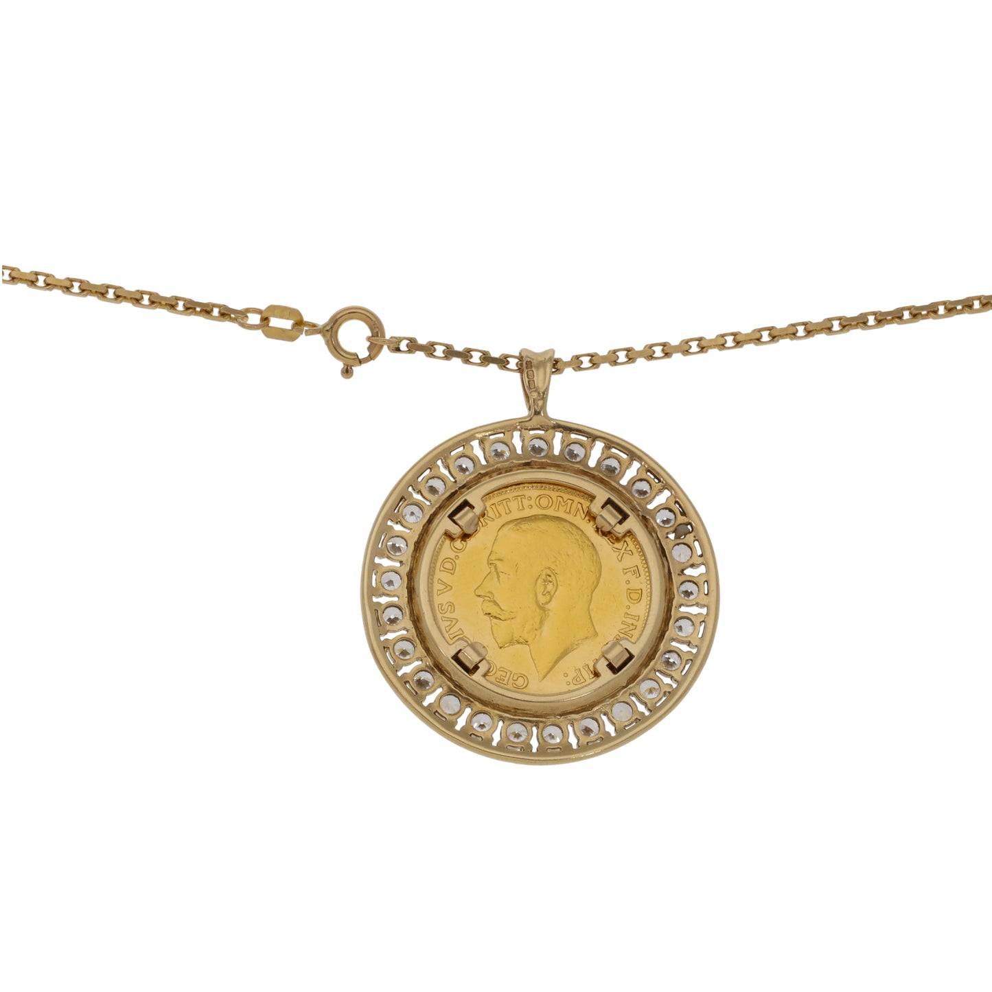 9ct Gold Cubic Zirconia Coin Pendant With Chain