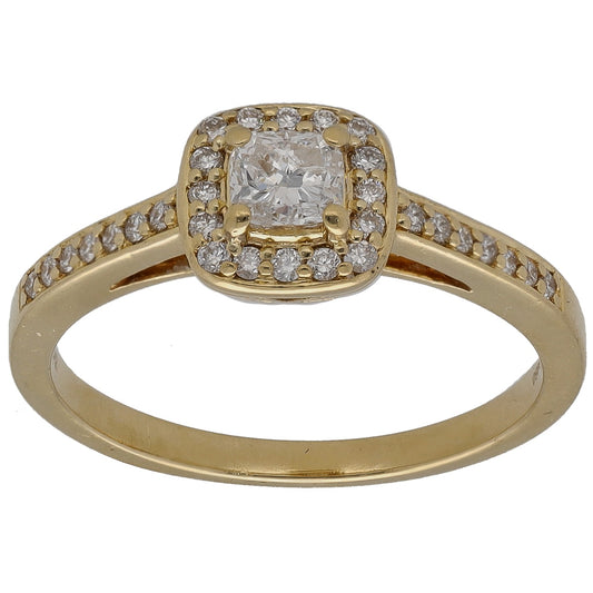 18ct gold cushion diamond cluster ring with pavé diamond band