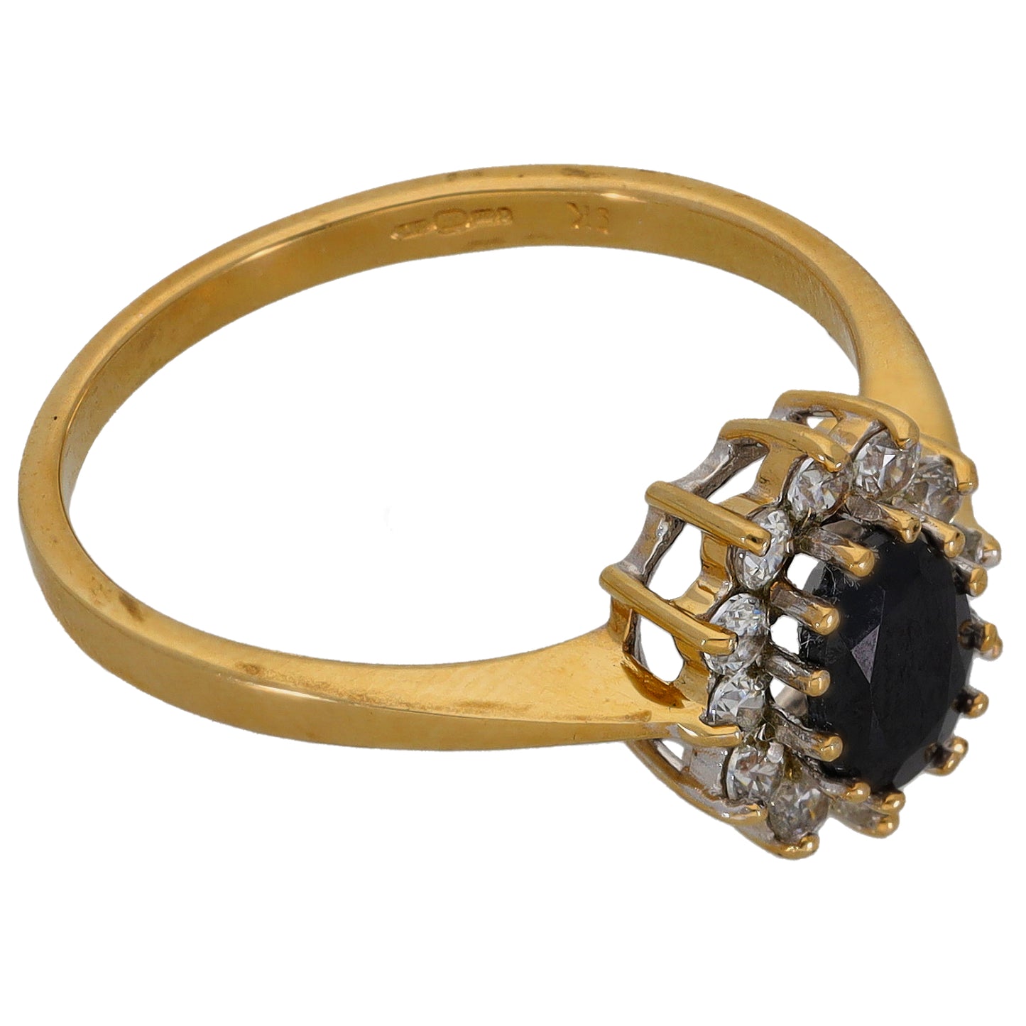 9ct Gold Sapphire & Cubic Zirconia Cluster Ring Size T