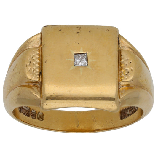 9ct Gold 0.05ct Diamond Single Stone Signet Ring Size U