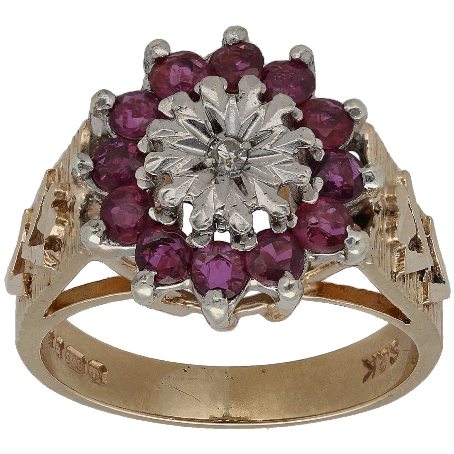 9ct Gold Ruby & 0.005ct Diamond Cluster Ring Size M