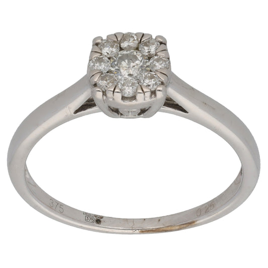 9ct White Gold 0.25ct Diamond Cluster Ring Size L
