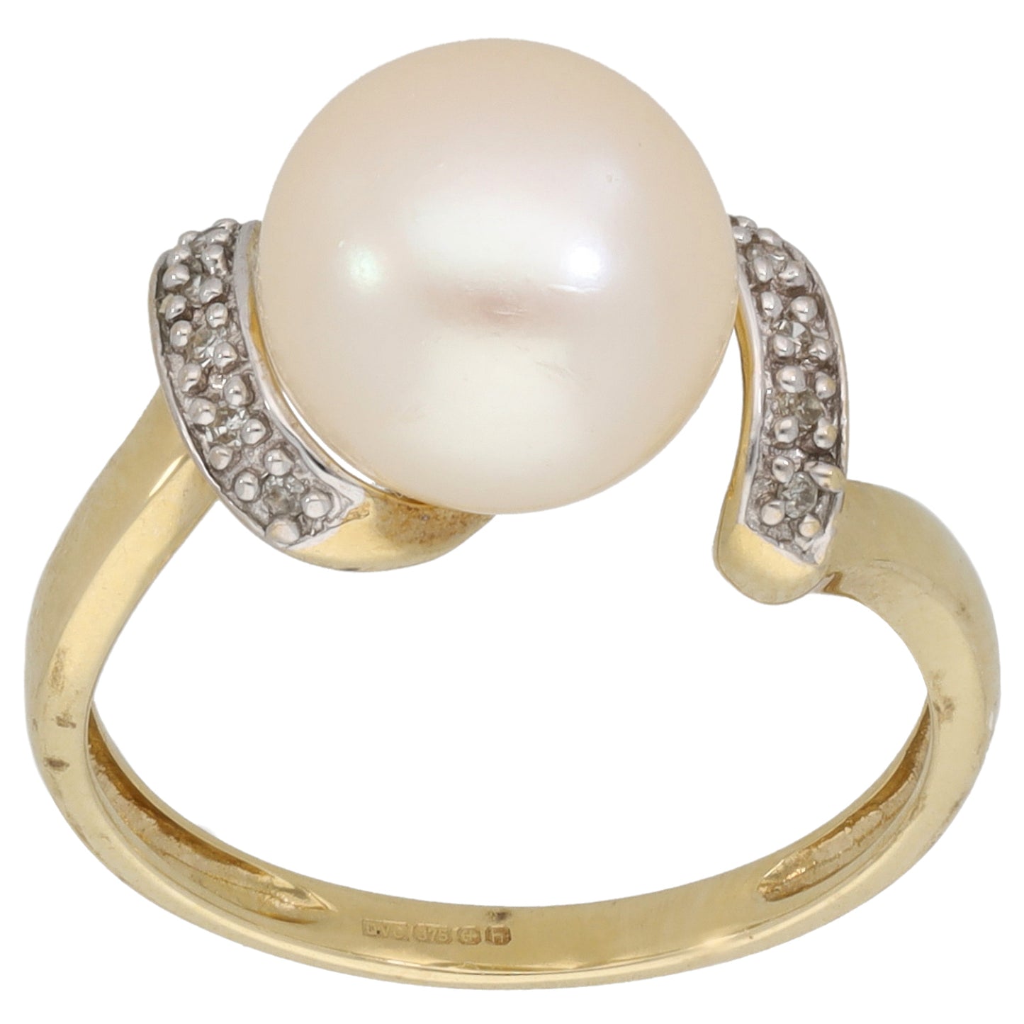 9ct Gold 0.10ct Diamond & Cultured Pearl Dress/Cocktail Ring Size N