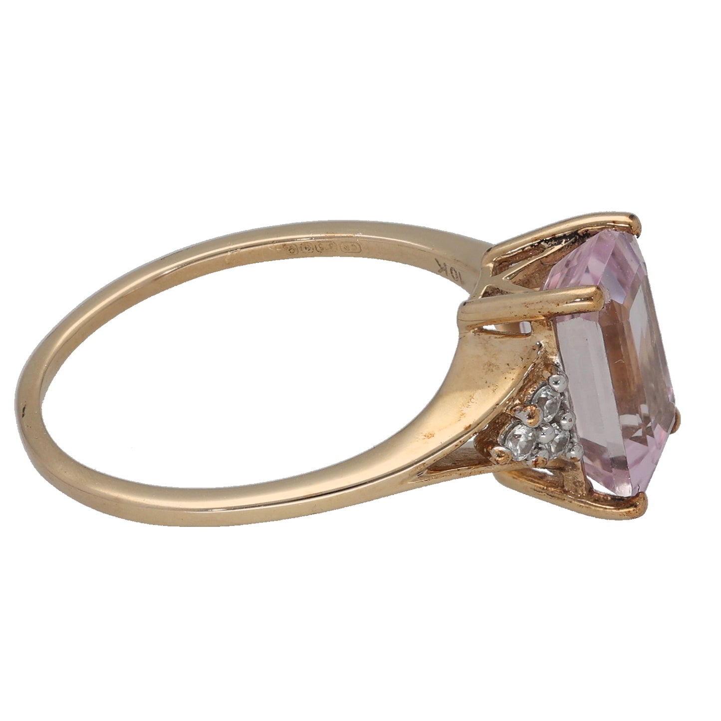 9ct Gold Kunzite & Imitation Single Stone Ring with Accent Stones Size P