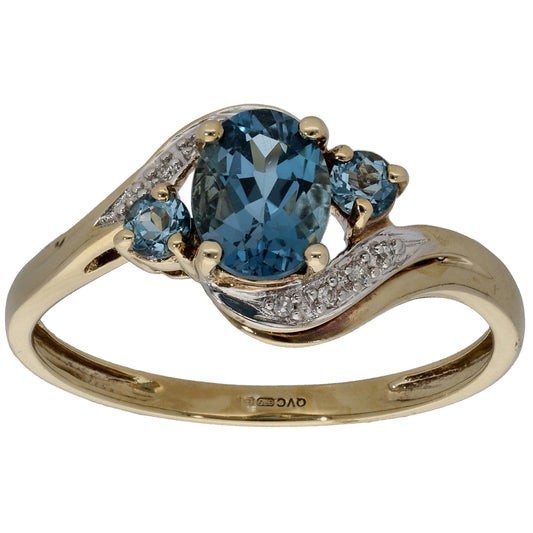 9ct Gold Topaz & 0.04ct Diamond Dress/Cocktail Ring Size W