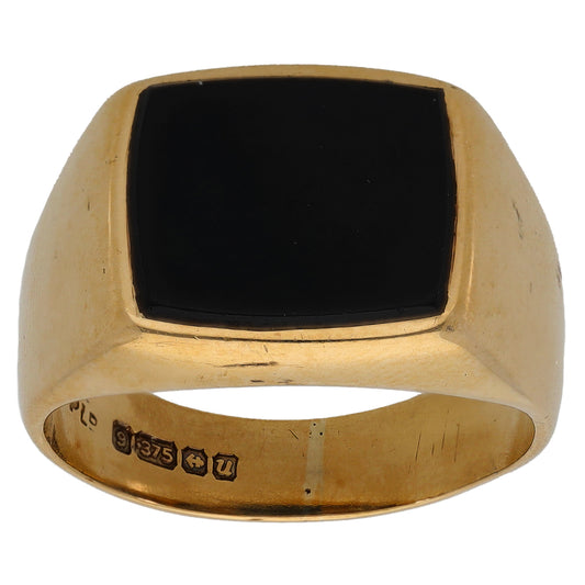 9ct Gold Onyx Single Stone Signet Ring Size P
