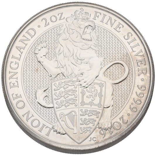 Fine Silver Lion Of England 2 OZ Coin 2016