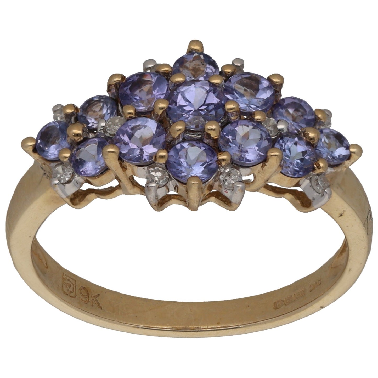 9ct Gold Tanzanite & 0.10ct Diamond Dress/Cocktail Ring Size L
