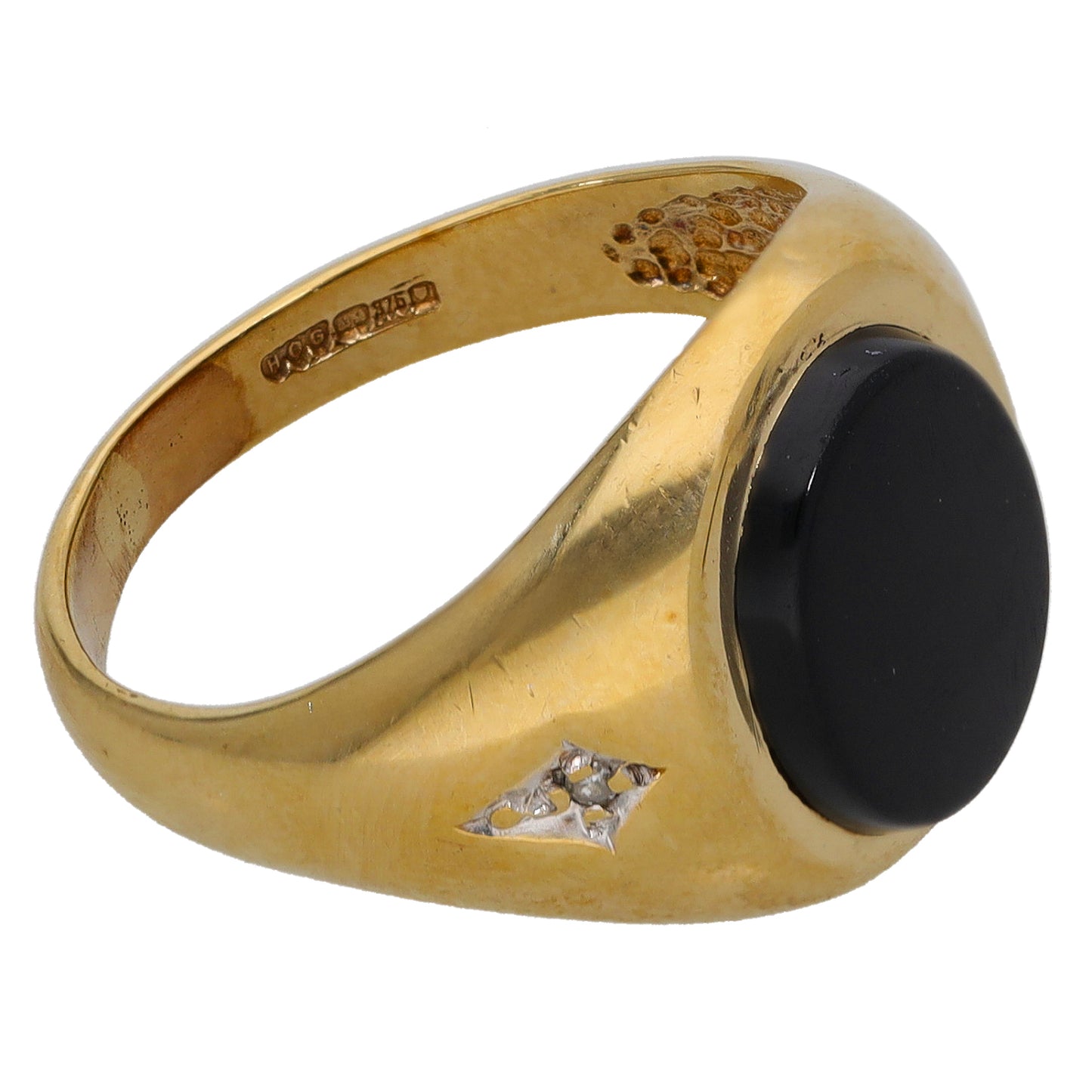 9ct Gold Onyx & 0.01ct Diamond Patterned Signet Ring Size M