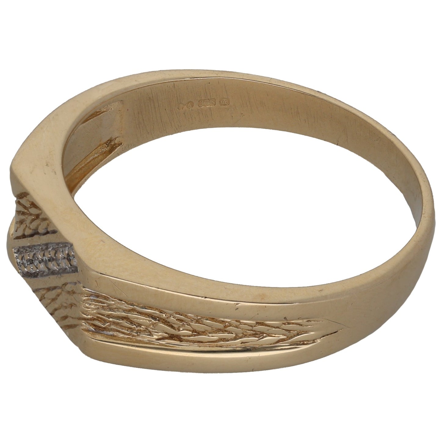 9ct Gold 0.05ct Diamond Patterned Signet Ring Size V